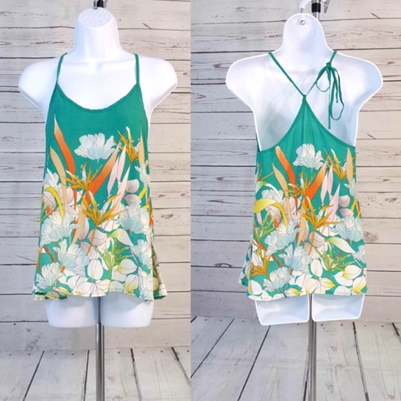 O'Neill Tops - 4/$25 O'Neill green floral racerback tie tank top